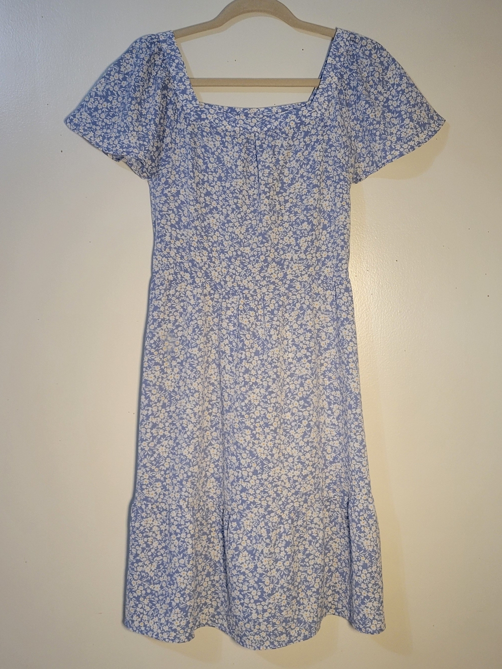 Monteau (Women's Small) Light Blue Ditzy Floral Square-Neck Midi Nap Dress